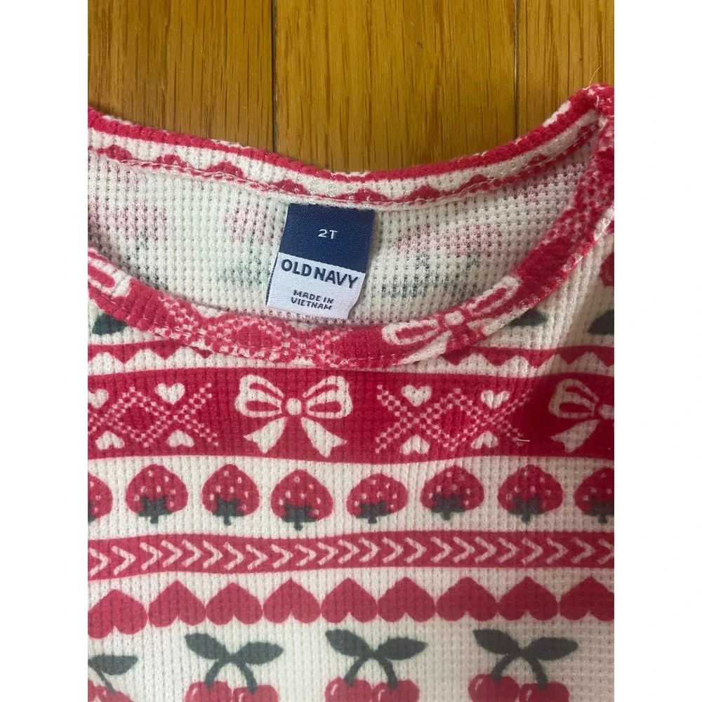 Old Navy Toddler Girls Red Waffle Knit Strawberry Cherry Heart Dress‎ 2T NWT
